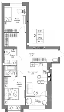 2-к кв. Калужская область, Калуга Жилыеы Острова кв-л,  (69.33 м)