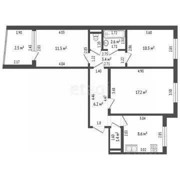 3-к кв. Тамбовская область, Тамбов Астраханская ул., 175к25 (62.2 м)