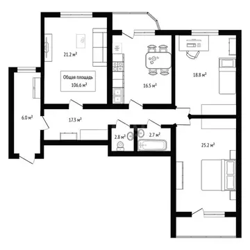 3-комнатная квартира: Бердск, микрорайон Северный, 6 (106.6 м)