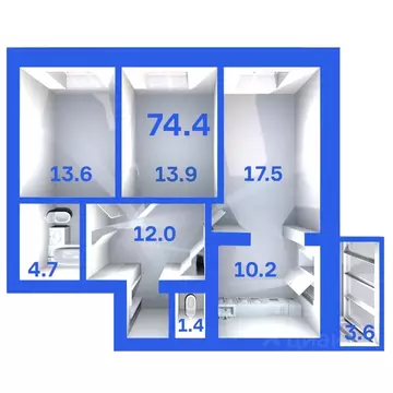 3-к кв. Псковская область, Псковский район, Завеличенская волость, д. ...