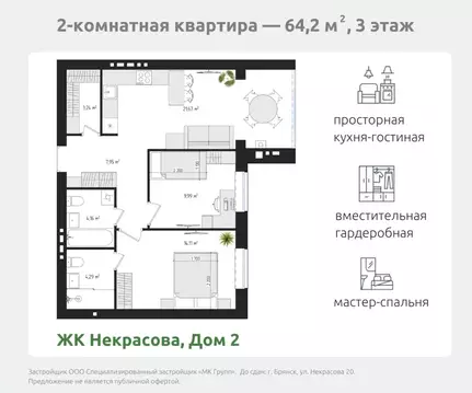 2-к кв. Брянская область, Брянск ул. Некрасова, 20А (64.2 м)