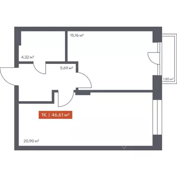 1-к кв. Томская область, Томск Красноармейская ул., 144 (46.61 м)