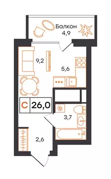 Квартира-студия: Екатеринбург, улица Патриса Лумумбы, 54 (26 м)