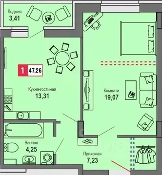 1-к кв. Тверская область, Тверь Оснабрюкская ул., 22к1 (47.26 м)