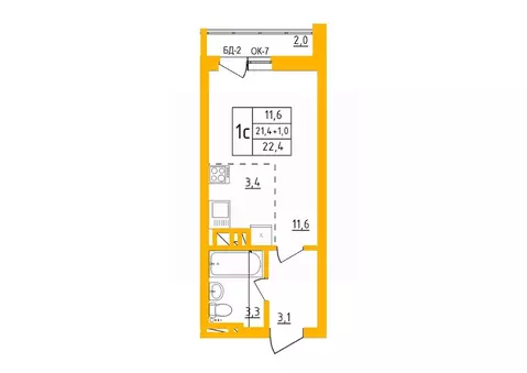 Студия Башкортостан, Уфа Инорс-4Б мкр, Акварель жилой комплекс (22.5 ...