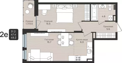 2-к кв. Пермский край, Пермь ул. Космонавта Беляева, 210 (49.2 м)