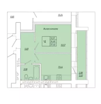 1-комнатная квартира: Осиново, улица Гайсина, 2 (37.4 м)