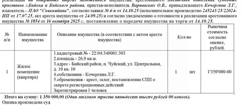 Свободной планировки кв. Алтайский край, Бийский район, пос. Чуйский ...