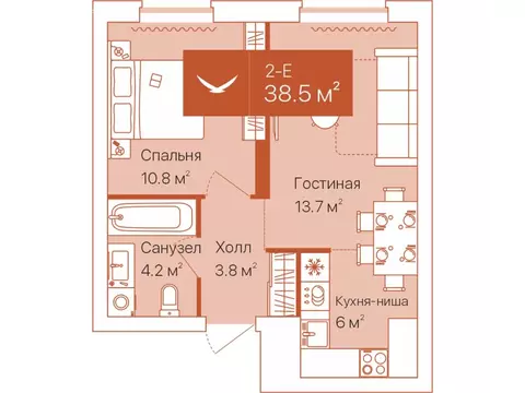 2-комнатная квартира: Тюмень, улица Республики, 204к12 (38.5 м)