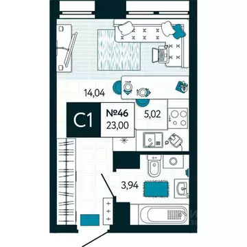 Студия Тульская область, Тула ул. Чмутова (23.0 м)