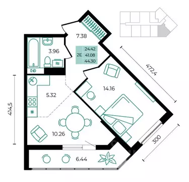 2-к кв. Адыгея, Майкопский район, пос. Тульский  (44.3 м)