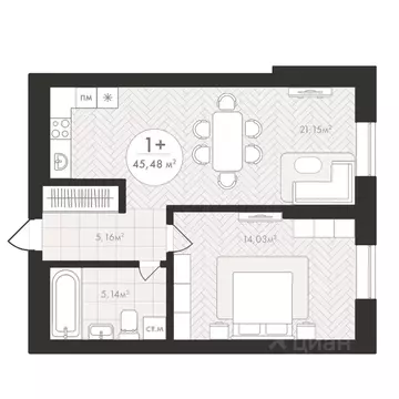 1-к кв. Башкортостан, Уфа Южный-2 мкр,  (45.48 м)
