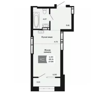 Студия Новосибирская область, Новосибирск ул. Титова, 48 (26.31 м)