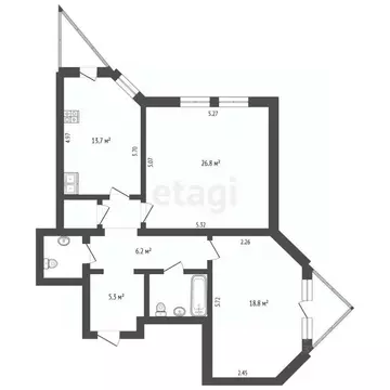 2-к кв. Вологодская область, Вологда ул. Леденцова, 11А (82.1 м)