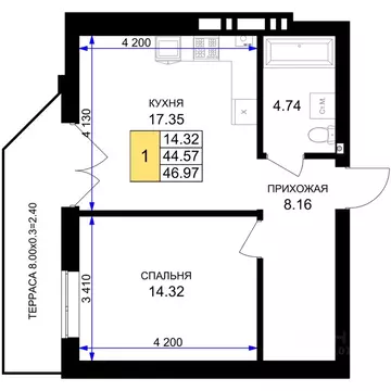 1-к кв. Калининградская область, Гурьевск Включи жилой комплекс (46.97 ...