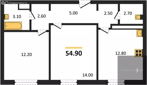 2-комнатная квартира: Ямное, ЖК Счастье (54.9 м)