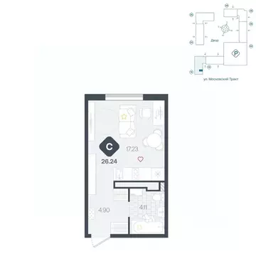 Студия Тюменская область, Тюмень Сибирский жилой комплекс (26.24 м)