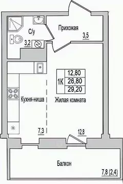 1-к кв. Псковская область, Псковский муниципальный округ, д. ...