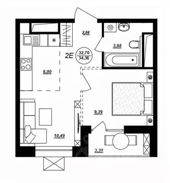 2-к кв. Хабаровский край, Хабаровск ул. Демьяна Бедного (34.36 м)