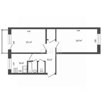 2-к кв. Омская область, Омск ул. Малиновского, 11 (48.6 м)