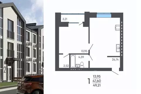 1-к кв. Воронежская область, Семилуки ул. Маяковского, 53/4 (49.21 м)