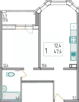 1-к кв. Ярославская область, Ярославль 2-й мкр,  (47.4 м)