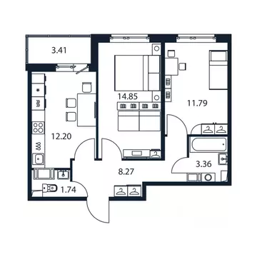 2-к кв. Ленинградская область, Мурино Всеволожский район, ул. ...