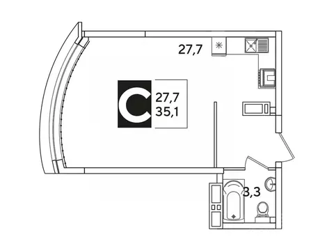 Студия Краснодарский край, Краснодар Самолет-6 жилой комплекс (35.1 м)