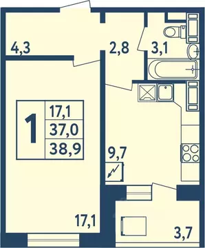 1-к кв. Башкортостан, Уфа ул. Мечтателей, 17 (38.8 м)