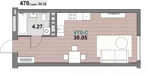 1-к кв. Калининградская область, Зеленоградск ул. Гагарина (34.32 м)