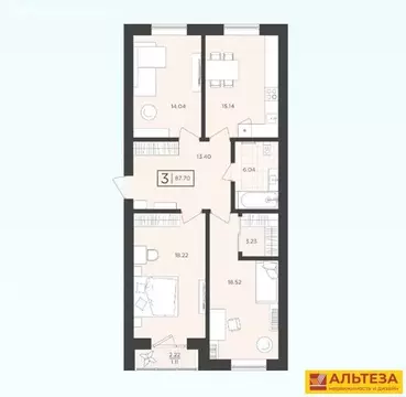 3-комнатная квартира: Пионерский, Октябрьская улица, 2Ак1 (79.89 м)