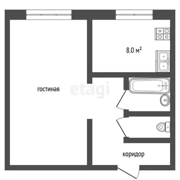 1-комнатная квартира: Чита, улица Чкалова, 6 (32.7 м)
