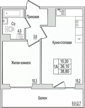 1-к кв. Псковская область, Псков ул. Юности, 10к1 (38.8 м)