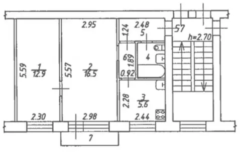 2-к кв. Московская область, Балашиха ул. Мира, 1 (43.3 м)
