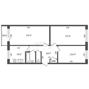 3-комнатная квартира: Петрозаводск, Судостроительная улица, 14 (63.3 ...