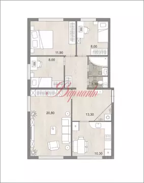4-к кв. Архангельская область, Северодвинск ул. Коновалова, 6 (78.2 м)