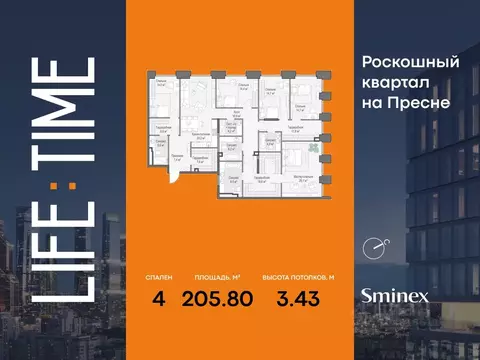 4-к кв. Москва 2-я Черногрязская ул. (206.0 м)