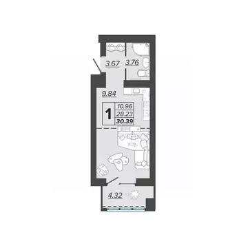 1-к кв. Брянская область, Брянск Архитектор жилой комплекс (30.39 м)