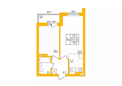 1-к кв. Башкортостан, Уфа Инорс-4Б мкр, Акварель жилой комплекс (39.1 ...