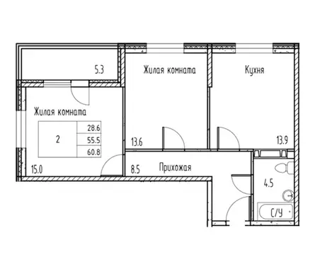 2-к кв. Ростовская область, Ростов-на-Дону ул. Ткачева, 1/27 (58.0 м)