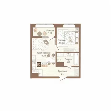 1-к кв. Тульская область, Тула Кулик жилой комплекс (37.07 м)