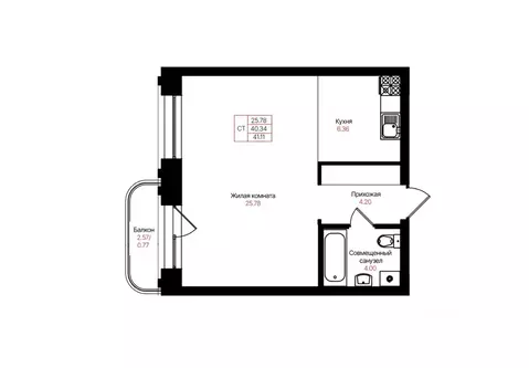 1-к кв. Татарстан, Казань Лето жилой комплекс (41.11 м)