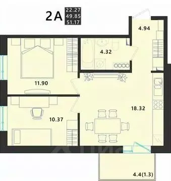 2-к кв. Псковская область, Псковский район, Завеличенская волость, д. ...