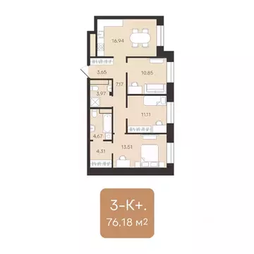 3-к кв. Ямало-Ненецкий АО, Новый Уренгой Уютный мкр, 3/1 (76.18 м)