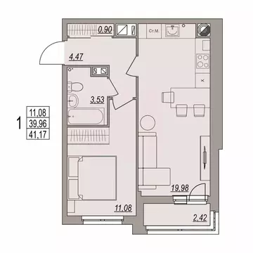 1-к кв. Волгоградская область, Волгоград ул. Дымченко, 9 (41.17 м)