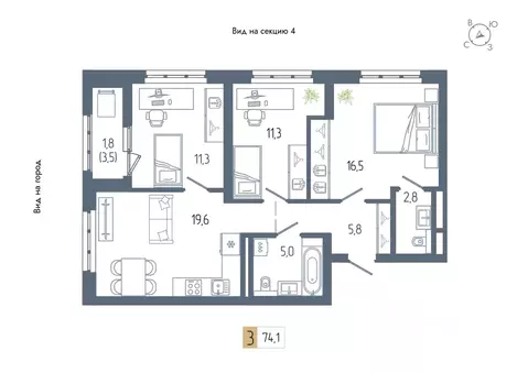 3-к кв. Башкортостан, Уфа Глумилино жилрайон, Аурум жилой комплекс ...