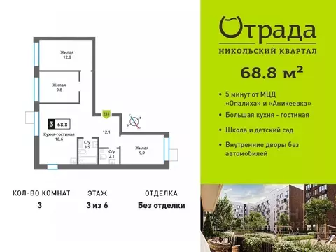 3-к кв. Московская область, Красногорск Опалиха мкр, Никольский ...