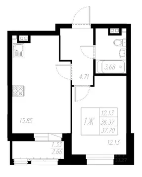 1-к кв. Татарстан, Казань Статный жилой комплекс, 2 (37.7 м)