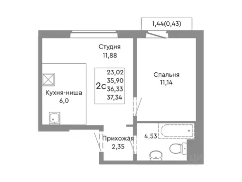 2-к кв. Челябинская область, Челябинск ул. Танкистов, 175 (36.33 м)