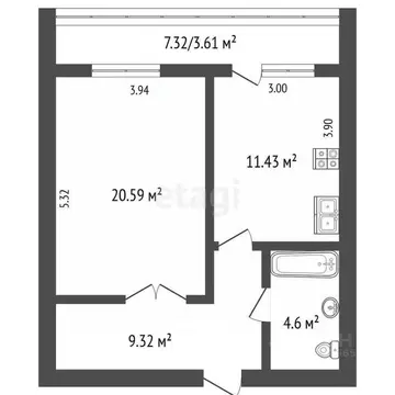 1-к кв. Челябинская область, Кыштым ул. Горелова, 61 (45.9 м)